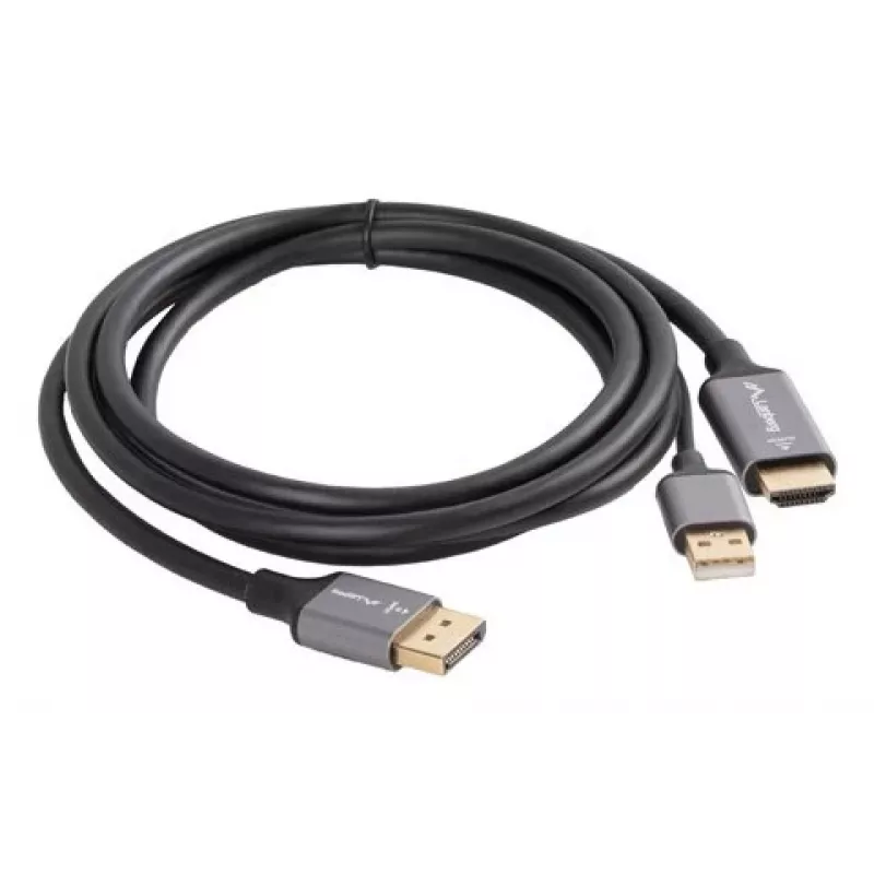 Lanberg CA-HDDP-20CU-0018-BK videokabel-adapter 1,8 m DisplayPort HDMI + USB zwart, zilver