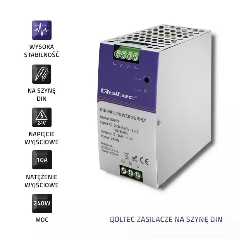 DIN-rail-voeding QOLTEC 50997 240W 24V 10A