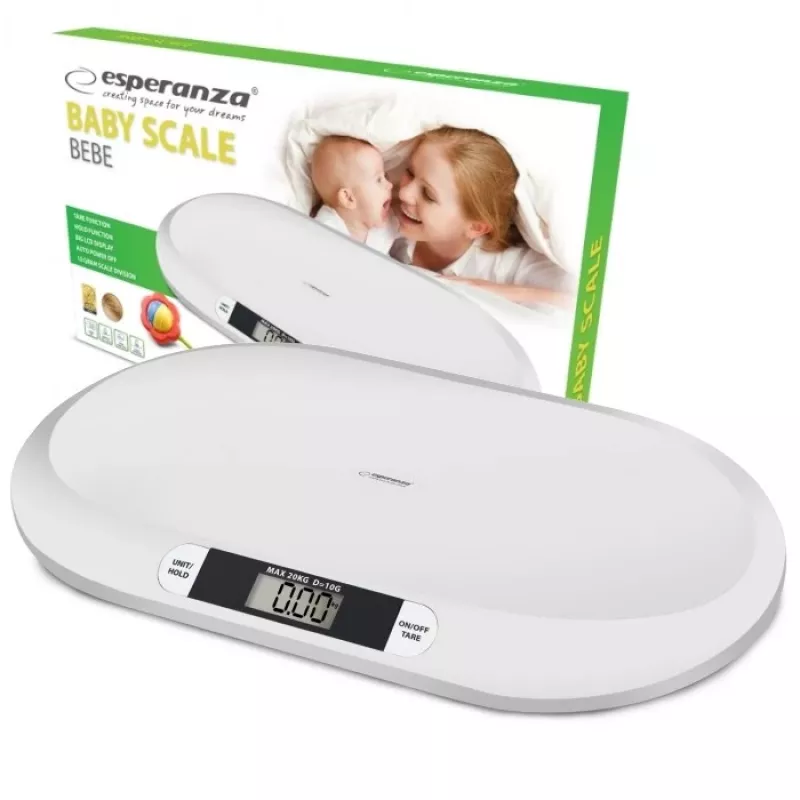 Esperanza EBS019 Bebe elektronische babyweegschaal, 20 kg, nauwkeurigheid 10 g, LCD-display, wit