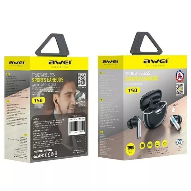 Awei koptelefoon Bluetooth 5.3 T50 TWS oplaadcase /zwart