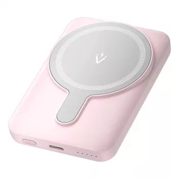 Powerbank Vention FHSP0 5000 mAh met draadloos laden, USB-C, 3 A uitgang, roze