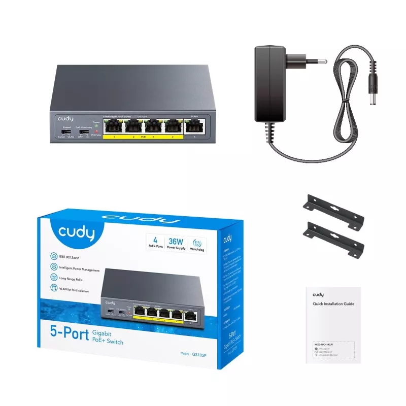 CUDY GS105P 5-poorts Gigabit PoE+ switch 36W