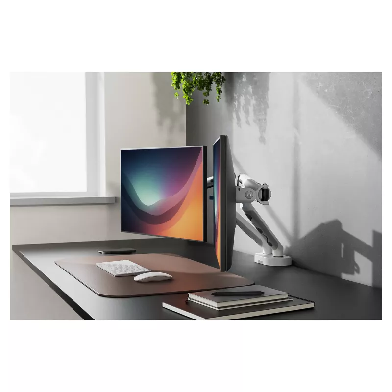 Monitorbeugel DIGITUS Dual-Design voor 2×35-inch-beeldschermen, klem, 2×10 kg, VESA 75–100, kantelbaar -45–90°