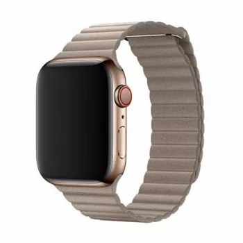 Lederen loop-armband voor Apple Watch 44 mm — Devia Elegant Stone, lederen magneetsluiting