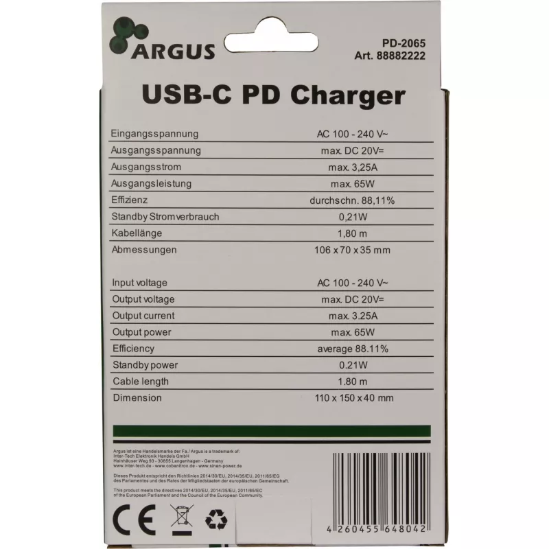 Oplader Inter-Tech PD-2065 universeel zwart AC binnen