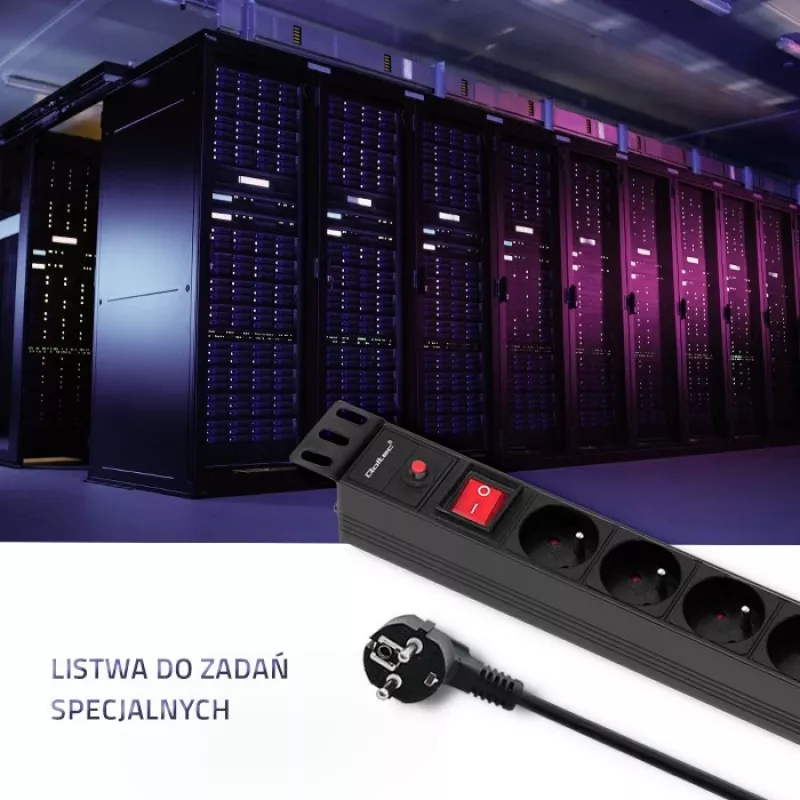 Qoltec 53996 stekkerdoos voor RACK 19 | 1U | 16A | PDU | 8xFRANS | 2m