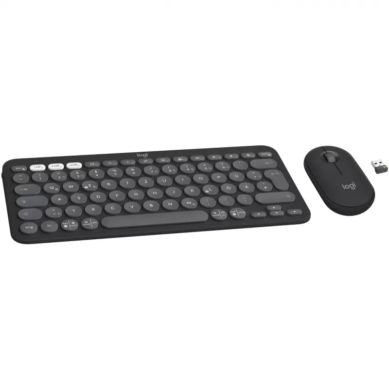 Logitech Pebble 2 Combo draadloos toetsenbord en muis QWERTZ Duits grafiet