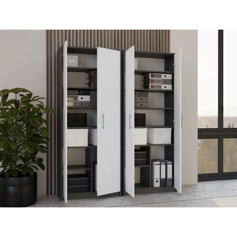 OLIV 2D CLOSED SHELVING UNIT, antraciet/wit SET