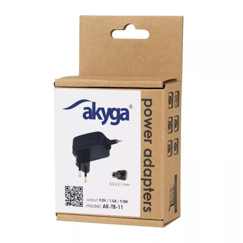 Akyga AK-TB-11 universele voeding 9 V / 1 A, 9 W, 5,5 x 2,1 mm stekker, 1,5 m