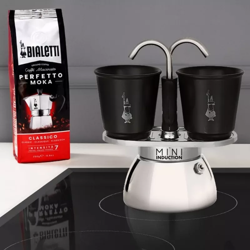 Bialetti Mini Express Induction mokapotset 7310, 2 kopjes met 2 glazen