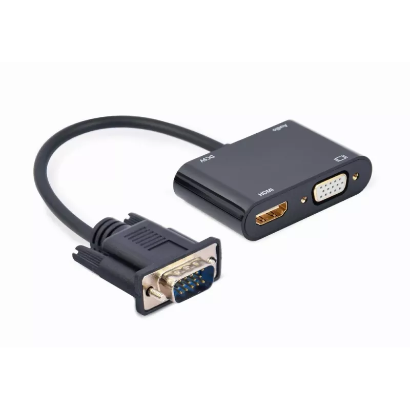 Videokabel-adapter GEMBIRD A-VGA-HDMI-02 0,15 m — HDMI + VGA (D-Sub) bus naar VGA (D-Sub) stekker, zwart