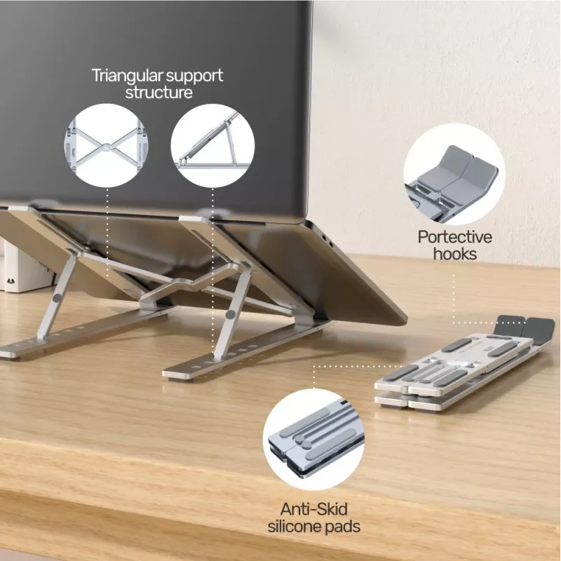 Unitek OT155SL opvouwbare laptopstandaard, aluminium, zilver