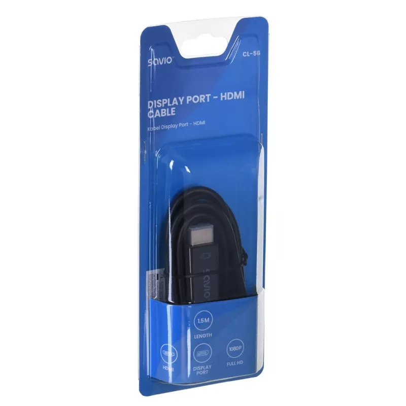 SAVIO videokabel-adapter DisplayPort naar HDMI type A CL-56, 1,5 m, zwart