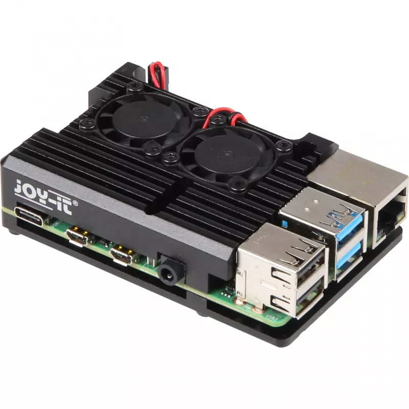 JOY-IT RPI CASE ALU07F - Behuizing voor Raspberry Pi 4, aluminium, ventilator, zwart (RB-ALUCASEP4+07FAN)