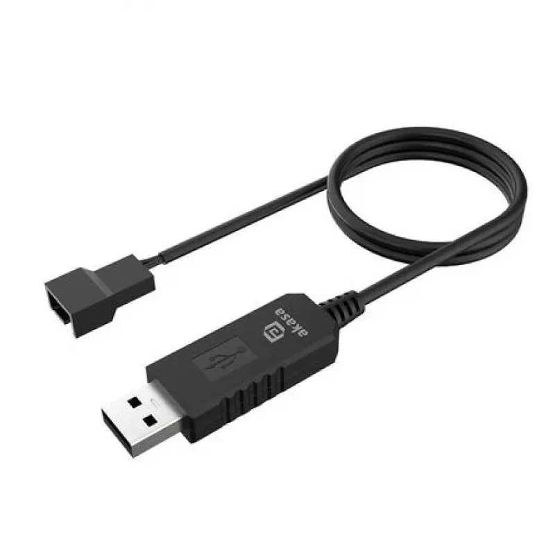 DC-spanningsomvormerkabel Akasa AK-CBFA10-60BK van USB naar 3-pin & 4-pin PC-ventilator, 60 cm
