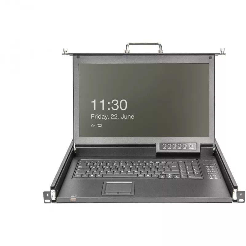 KVM-console Digitus 17 inch HD LCD 8-poorts VGA Duits toetsenbord