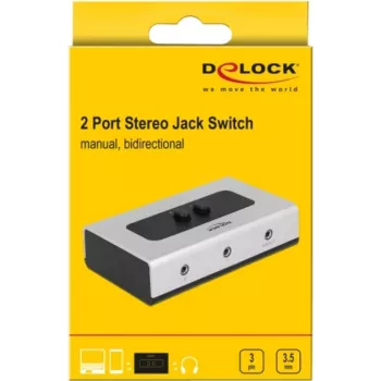 Audio-jack-schakelaar 3,5 mm 2 poorten handmatig bidirectioneel, schakelaar grijs/zwart