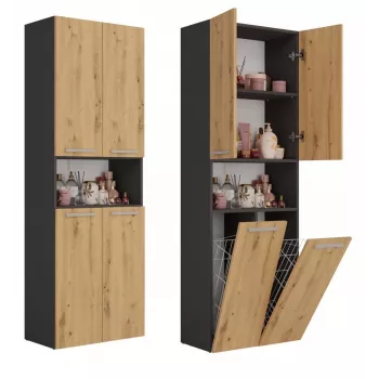 Badkamerkast Top e Shop NEL 2K DK ANT/ART KP – grafiet/eiken, vrijstaand, 600×300×1740 mm, 3 legplanken