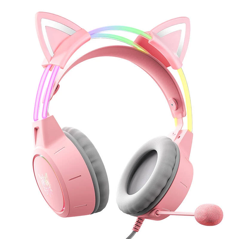 Hoofdtelefoon Onikuma X15Pro gaming-hoofdtelefoon roze kattenoren