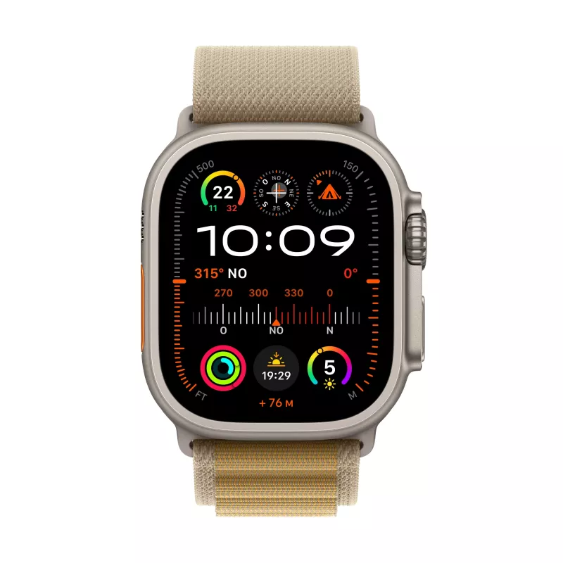 Apple Watch Ultra 2 GPS + Cellular 49mm Natural titanium behuizing met Tan Alpine Band – Medium (MX4F3FD/A)