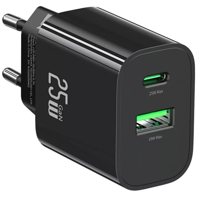 USB-oplader usams USA001629 25W 1×USB-C + 1×USB-A snelladen