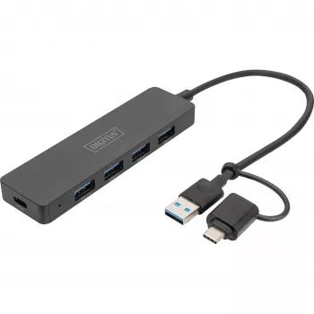 USB-hub, Digitus, DA-70235, 4-poorts, USB 3.2 Gen 1, Type-A en Type-C, 12000 Mbit/s