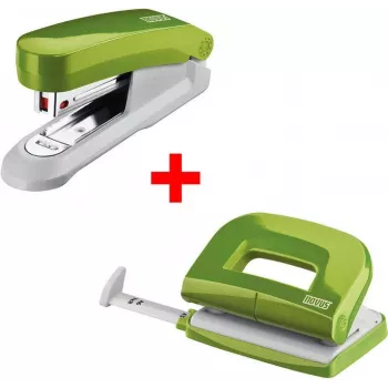 Nietmachine- en perforatorset NOVUS E15+ en E210 — tafelnietmachine met tangperforator, groen