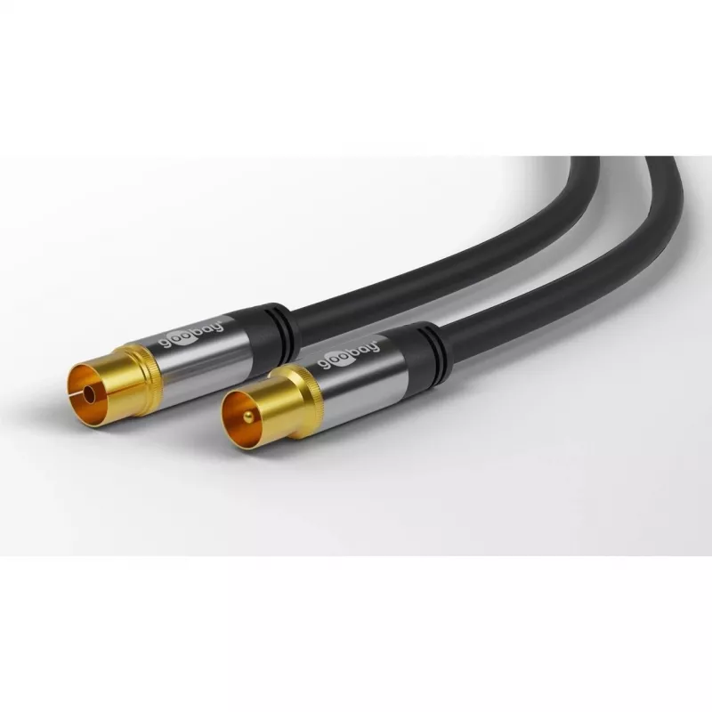 Goobay TV-antennekabel (135 dB type), 4-voudig afgeschermd, 2 m, zwart – verguld, coax-bus > coax-stekker (70367)