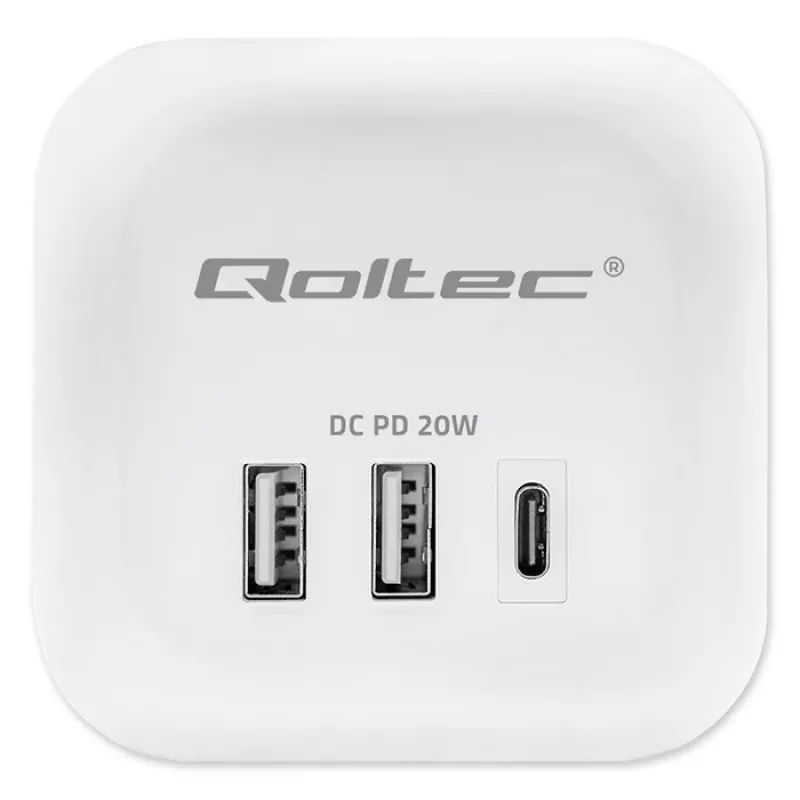 Power Cube QOLTEC 52547 stekkerdoos 3×AC-stopcontacten, 2×USB-A, 1×USB-C PD 20W