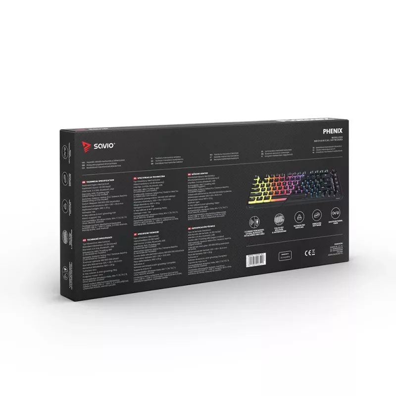 Gamingtoetsenbord Savio SAVGK-PHENIX RED PUDDING mechanisch RGB draadloos
