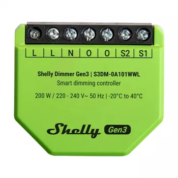 Inbouwdimmer Shelly Dimmer Gen3 — LED max. 150W, halogeen max. 200W, 220–240V, draadloos, zwart/lime