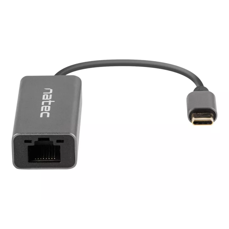 Natec Cricket NNC-1925 USB-C 3.1 Gen 1 naar RJ45 Ethernet-adapter, 1000 Mbit/s, kabel van 15 cm, aluminium, grijs