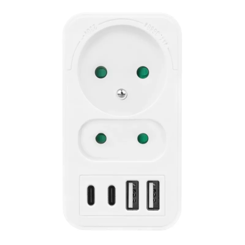 Power splitter MACLEAN MCE249 F/W – 2x stopcontacten (16A + 6A) en 4x USB (2x A, 2x C PD 20W)