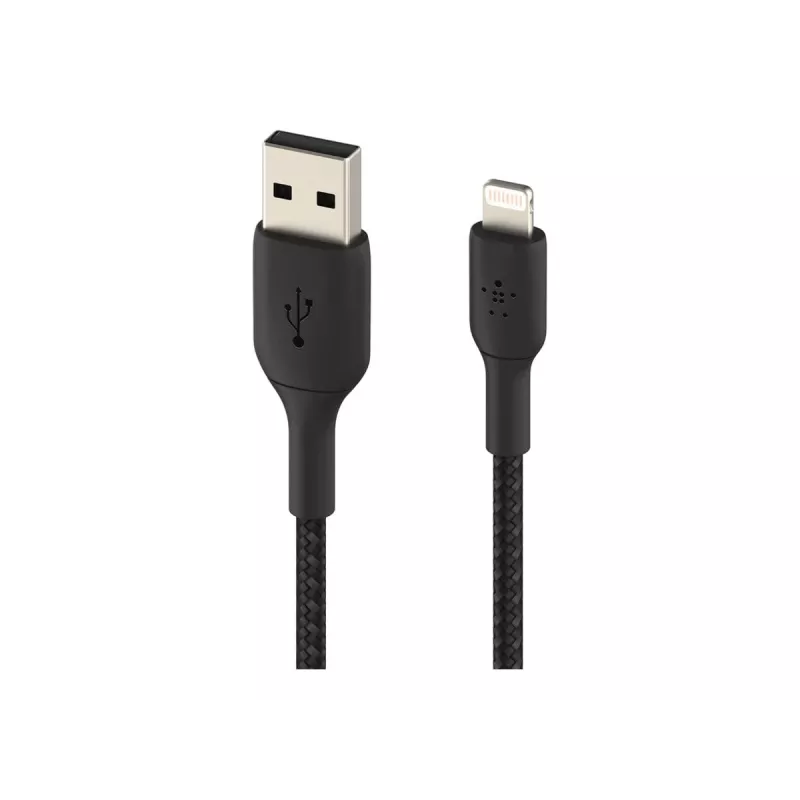 Kabel gevlochten USB-Lightning 15 cm zwart