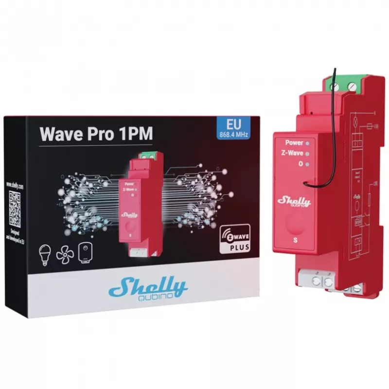 Halfgeleiderrelais Shelly Qubino Wave PRO 1PM rood 16A 110-240V