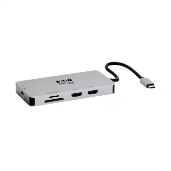 Eaton Tripp Lite USB-C dock, dual display - 4K 60 Hz HDMI, USB 3.2 Gen 1, USB-A hub, GbE, geheugenkaart, 100W PD-oplaadfunctie, grijs - dockingstation - USB-C - 2 x HDMI - 1GbE (U442-DOCK