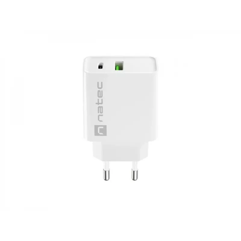 Netvoedingssnellader NATEC RIBERA 12V 20W USB-C PD 3.0 + USB-A Samsung AFC wit