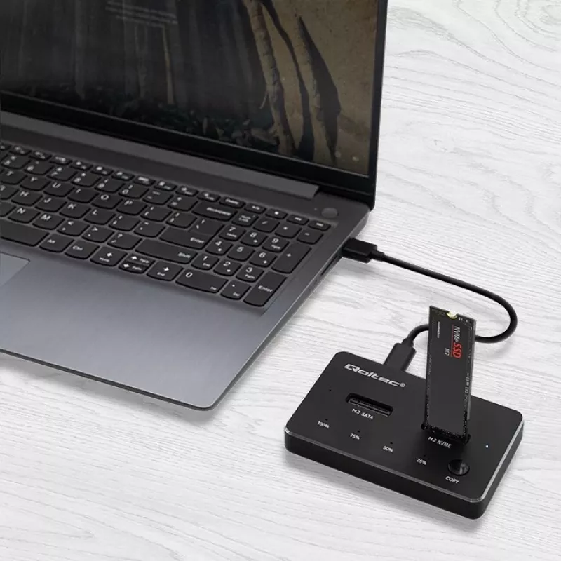 Qoltec 52274 M.2 SSD-dockingstation | NVMe | SATA | USB-C | DUAL 2 x 2TB