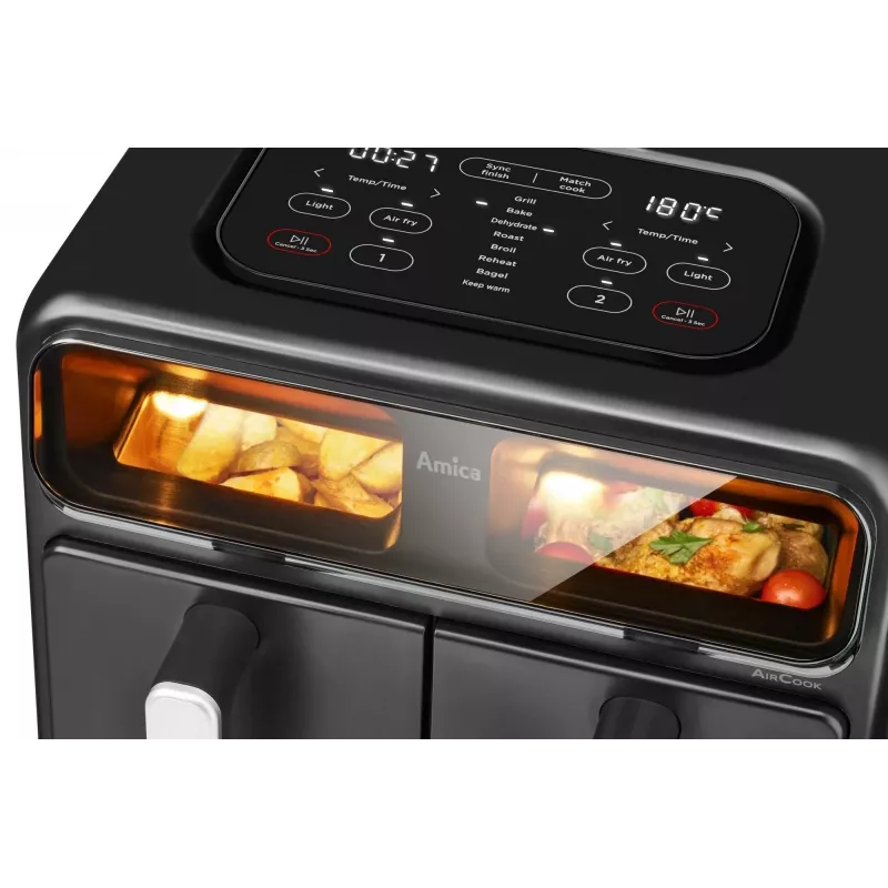Amica AFM 7020 dubbele heteluchtfriteuse, 8 L, 2400 W, zwart