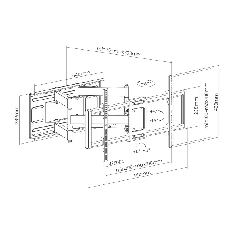 Sbox PLB-7486 kantel- en draaibare tv-wandbeugel, 43-100 inch, tot 120 kg, VESA 800x400