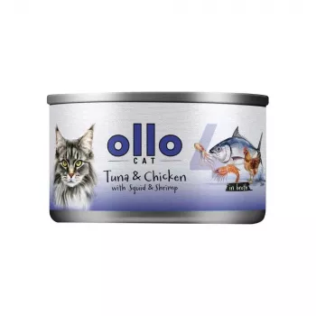Ollo tonijn & kip met inktvis & garnalen in bouillon nr. 4 70g