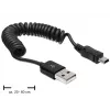 DeLOCK 83164 USB 2.0 spiraalkabel, USB-A naar Mini-USB B, 0,6 m, zwart