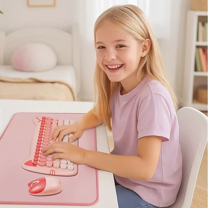 XXL-bureaubladmat voor muis en toetsenbord, roze