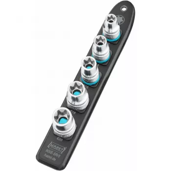 Dopsleutelset Hazet 900E-SR/5 — 1/2 inch aandrijving TORX E12–E20 korte dopsleutelinzetstukken