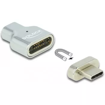 DeLOCK - Thunderbolt / USB-C-adapter - USB-C (M) magnetisch naar USB-C (V) - USB 3.2 Gen 2 / Thunderbolt 3 4,5 A - 8K-ondersteuning - zilver (66433)