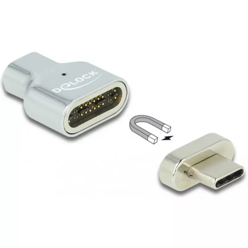 DeLOCK - Thunderbolt / USB-C-adapter - USB-C (M) magnetisch naar USB-C (V) - USB 3.2 Gen 2 / Thunderbolt 3 4,5 A - 8K-ondersteuning - zilver (66433)