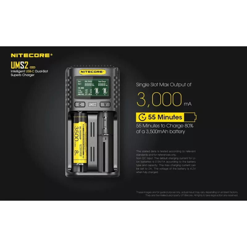 Nitecore UMS2 accu-oplader huishoudbatterij DC lithium-ion nikkel-cadmium