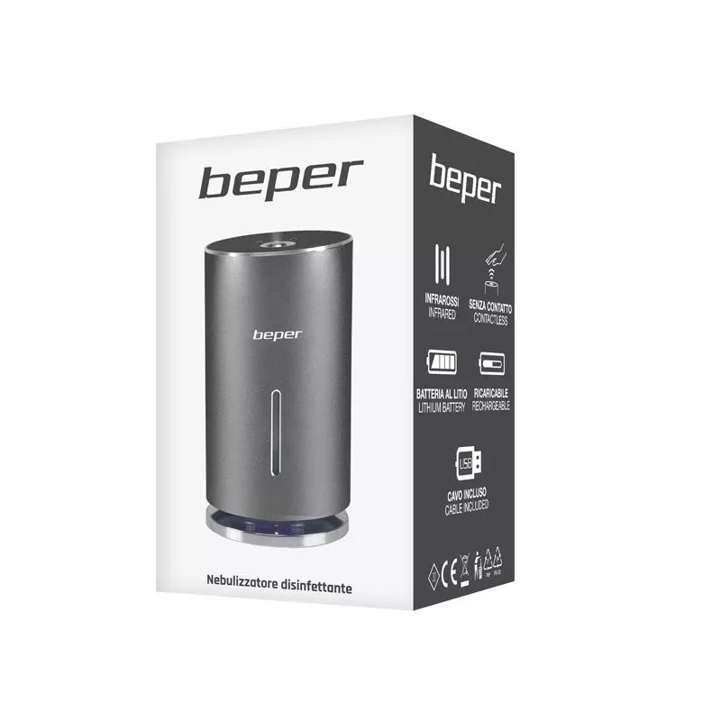 Beper P201UTP010 Automatische handdesinfectiespray-vernevelaar, infraroodsensor, 135 ml, oplaadbaar