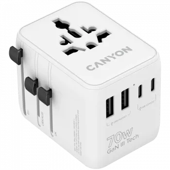 CANYON reisadapter OnTour 70 EU/UK/US/AUS 70W wit