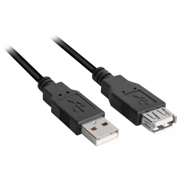 USB 2.0 verlengkabel, USB-A stekker > USB-A bus zwart, 1,0 meter, dubbel afgeschermd